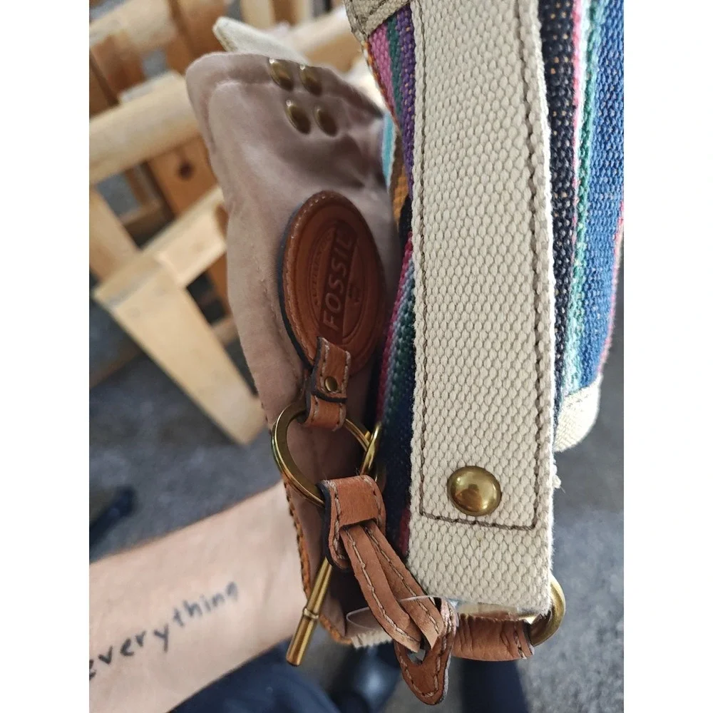 Fossil Grayson Flap‎ Stripe Crossbody Bag NWT Colorful Woven Canvas Leather